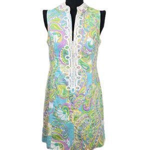 Lilly Pulitzer Alexa Shift Dress Shorely Blue Double Trouble Size 6 Sleeveless